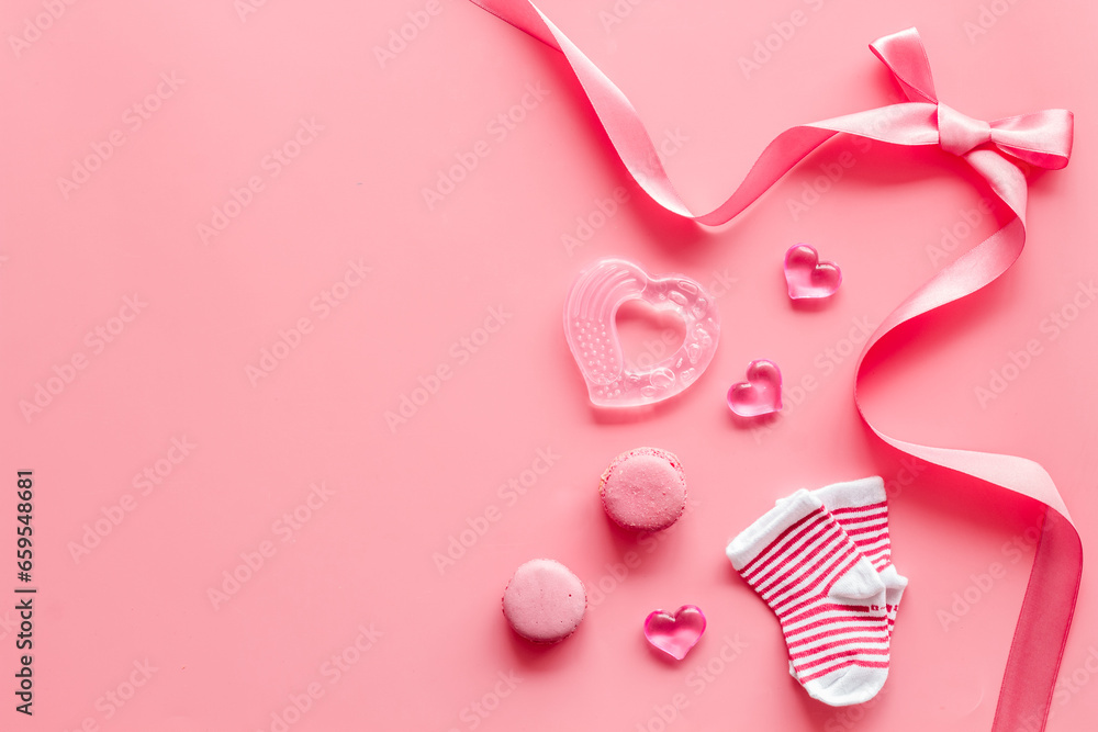 Baby accessories for baby shower gender party, top view Baby accessories for baby shower gender party, top view