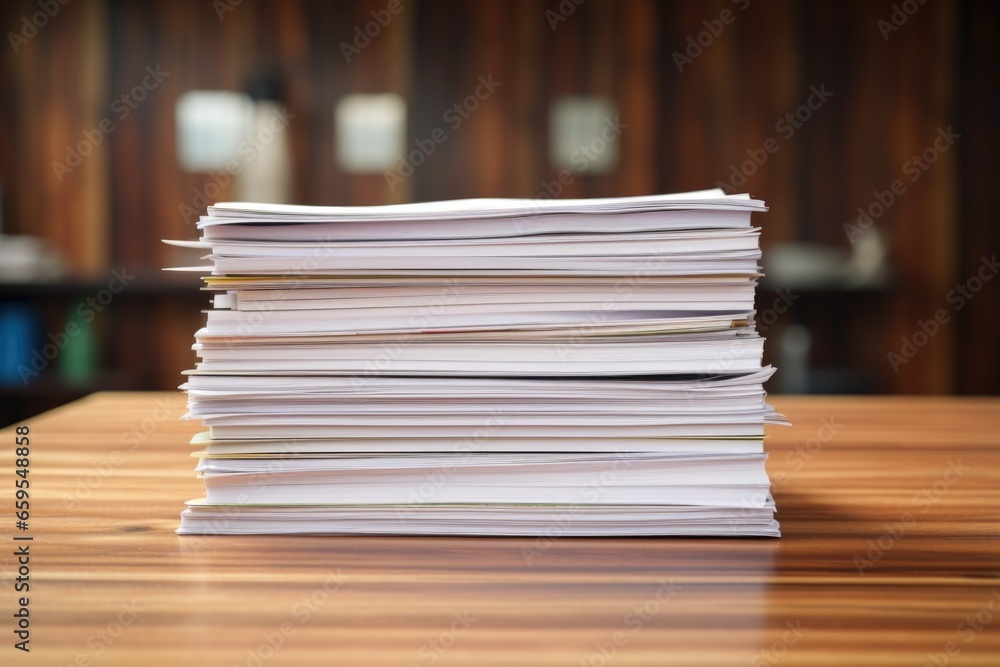 stack of paperwork on a wooden table stack of paperwork on a wooden table