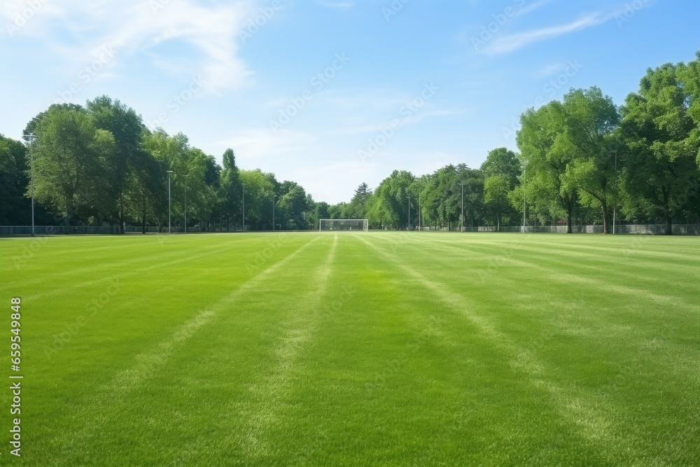 a green football field in a university ground during daylight