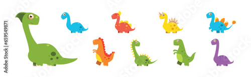 Funny Dinosaur Animal as Prehistoric Wild Beast Vector Set