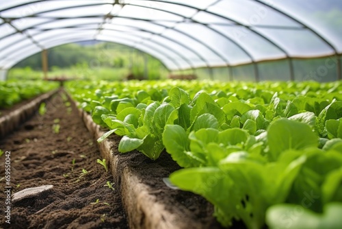 close-up of freshly grown vegetables inside a greenhouse