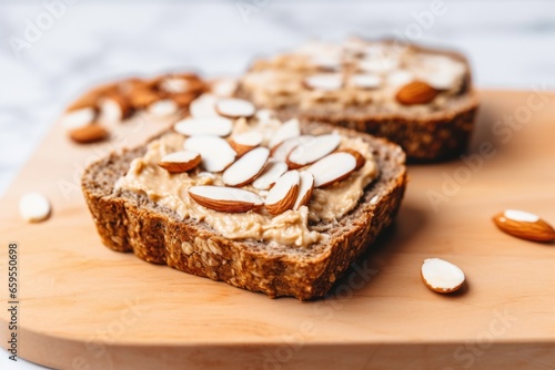 almond butter swirl on a slice of whole grain toast