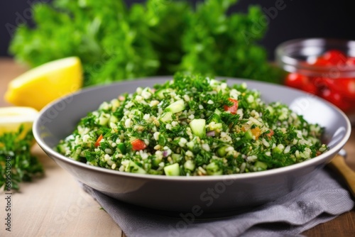 a lebanese tabbouleh salad with fresh herbs