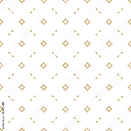 Golden abstract geometric seamless pattern in oriental style. Luxury vector background. Simple graphic ornament. White and gold texture with diamond shapes, rhombuses, stars, grid, repeat tiles