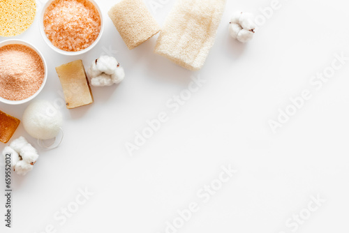 Bathing spa set with massage sponges and sea salt