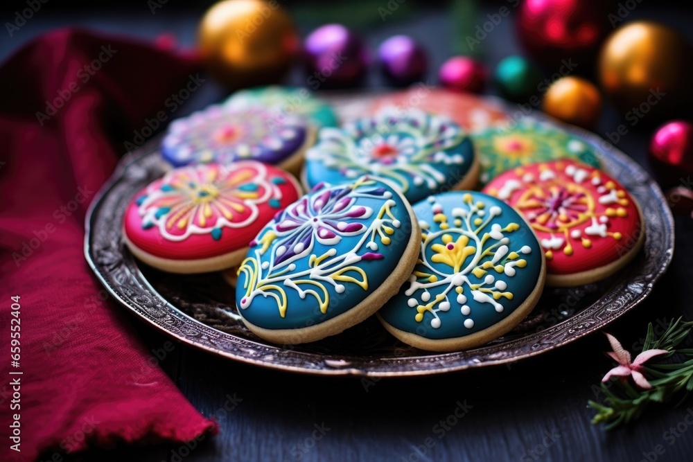 festive ornament cookies with colorful icing