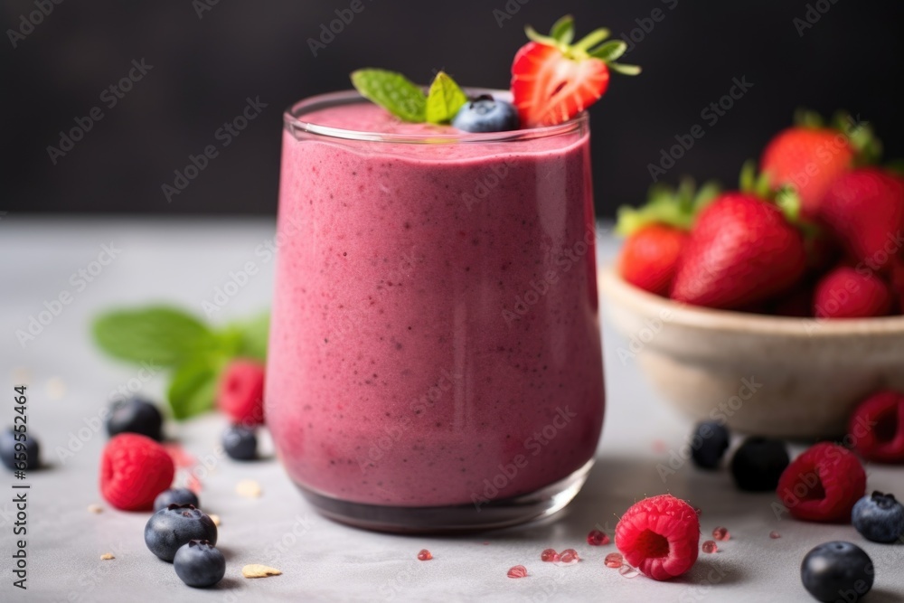glass mug filled with a creamy berry smoothie glass mug filled with a creamy berry smoothie