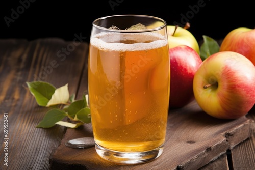 golden colored cider in a half pint stemmed glass