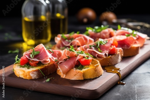 serrano ham bruschetta with a drizzle of olive oil