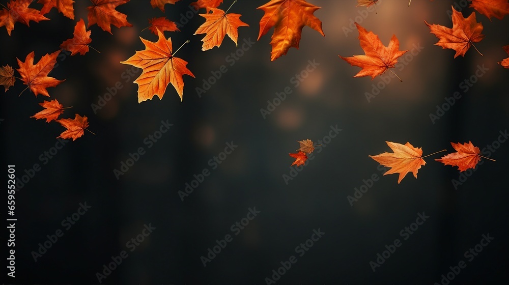Realistic falling leaves. Autumn forest maple leaf in september season, flying orange foliage from tree on ground background Realistic falling leaves. Autumn forest maple leaf in september season, flying orange foliage from tree on ground background
