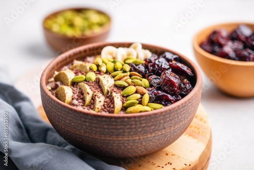 closeup of acai bowl with pistachios and oat flakes © Alfazet Chronicles