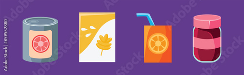 Foodstuff Icon and Different Product on Purple Background Vector Set