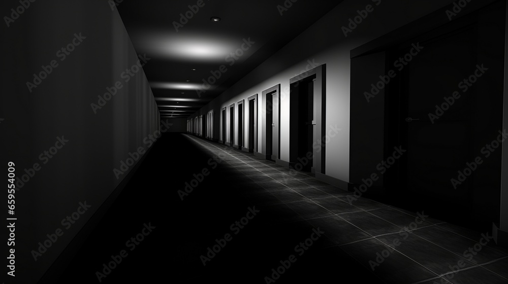 A interplay of light and darkness in a monochromatic corridor.