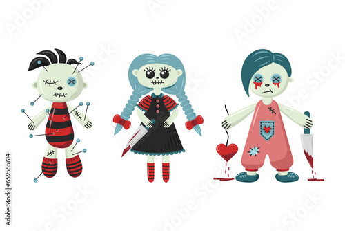 Set Drawing of Creepy doll. Halloween concept.