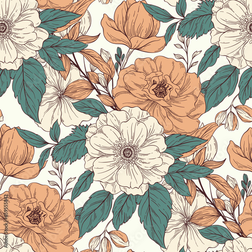 Seamless floral background pattern. 