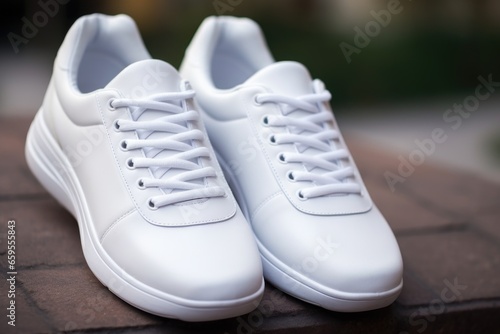 a close-up of white laces on a fashionable trainer shoes