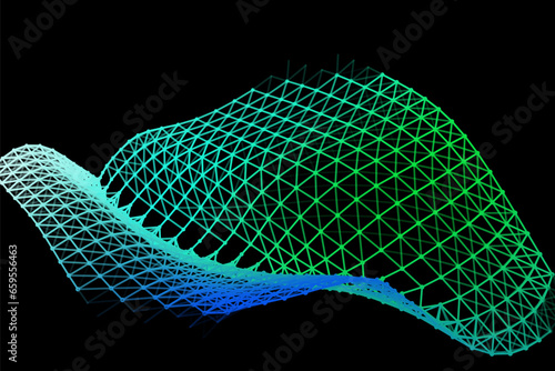 Vector background of net cells. Fish football sport syrface. Fluid flow on wind. Flag fabric data processing.