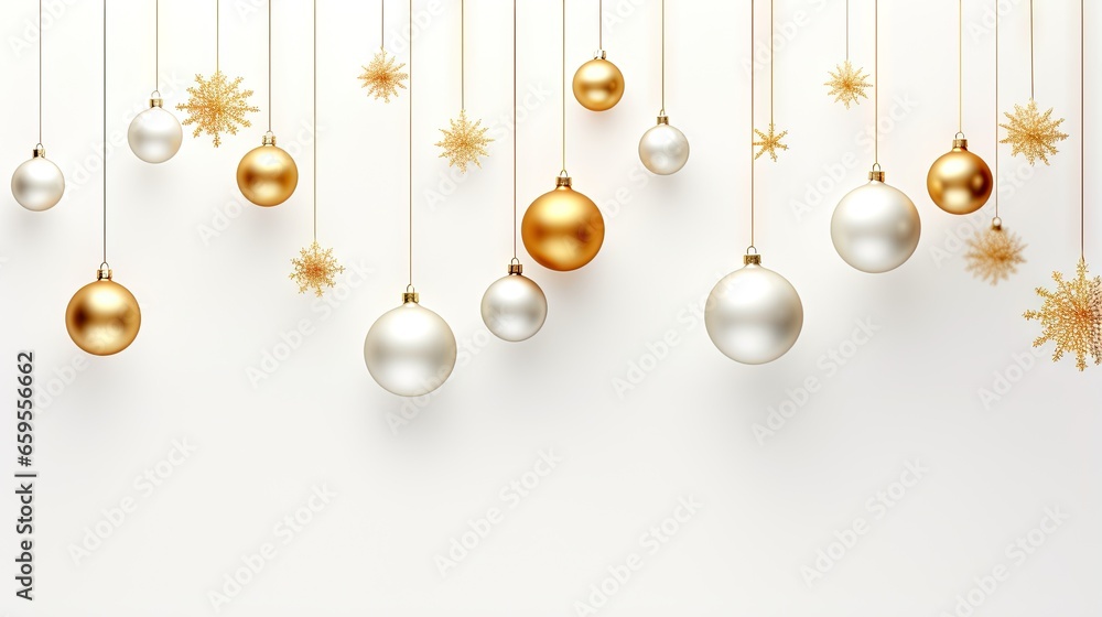 a white and gold christmas ornament hanging from strings. generative ai a white and gold christmas ornament hanging from strings. generative ai