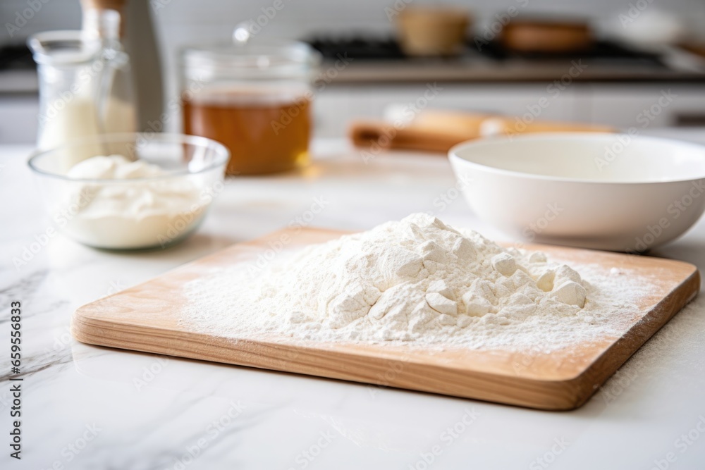 raw dough on a floured kitchen countertop raw dough on a floured kitchen countertop