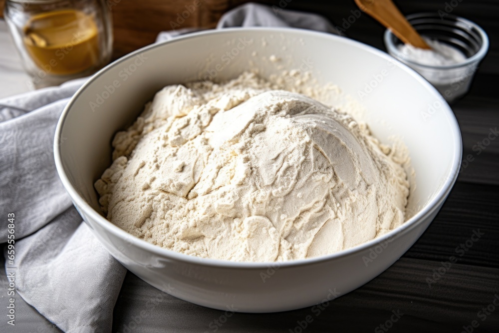 freshly kneaded bread dough in a mixing bowl freshly kneaded bread dough in a mixing bowl