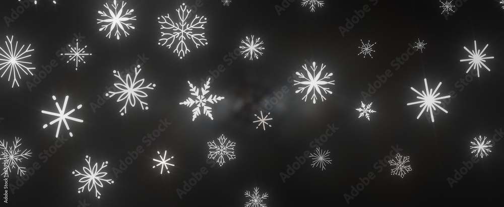 Snowflakes and bokeh lights on the blue Merry Christmas background. 3D render Snowflakes and bokeh lights on the blue Merry Christmas background. 3D render