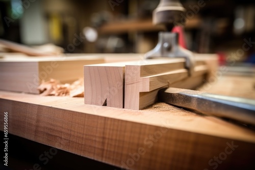close-up shot of a dovetail joint in making
