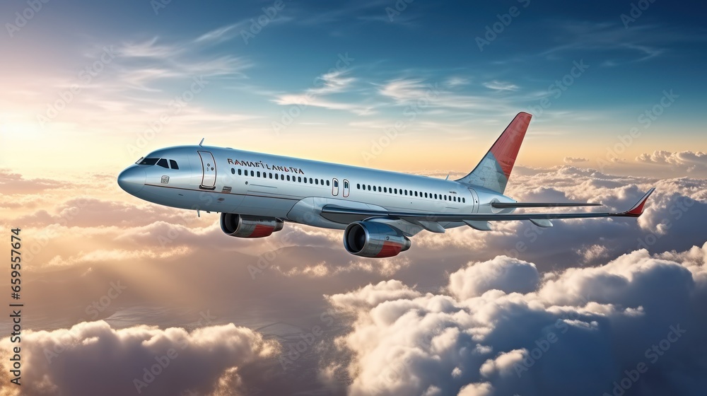 Fototapeta premium Commercial airplane flying above clouds.