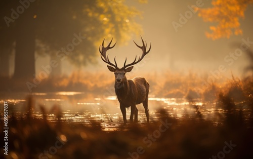 deer stag silhouette in the mist