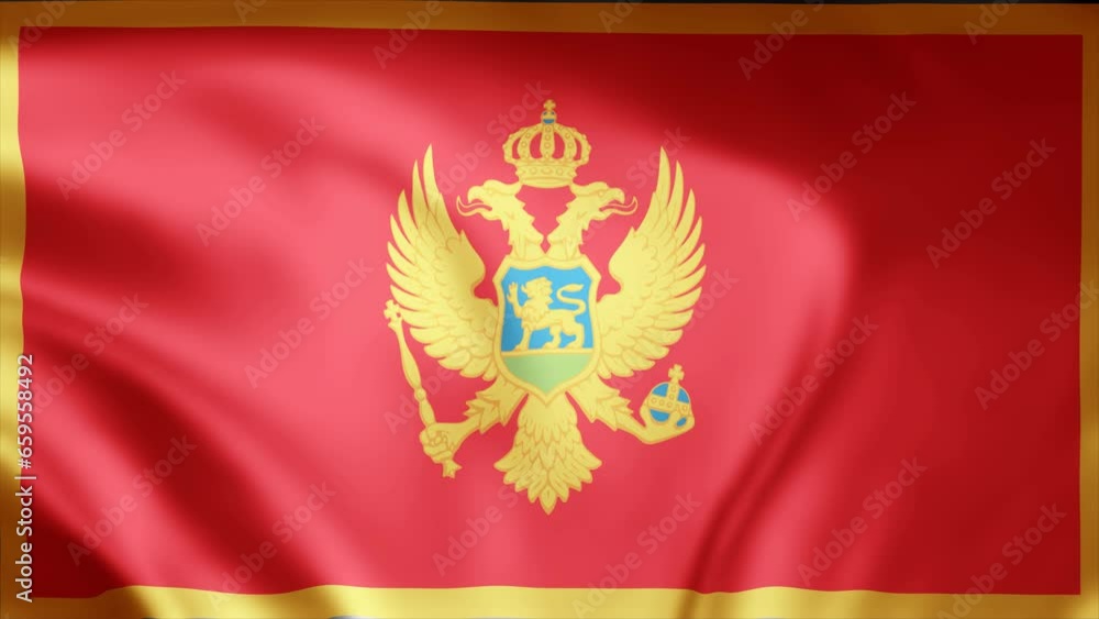 Montenegro flag is waving 3D animation. Montenegro flag waving in the wind. National flag of Montenegro. Flag seamless loop animation 4k. Montenegro flag is waving 3D animation. Montenegro flag waving in the wind. National flag of Montenegro. Flag seamless loop animation 4k.