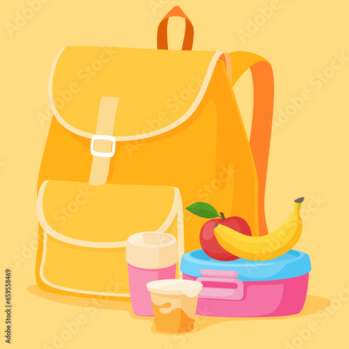 School lunch boxes. Packed lunch or snack. Container for carrying food. Vector illustration