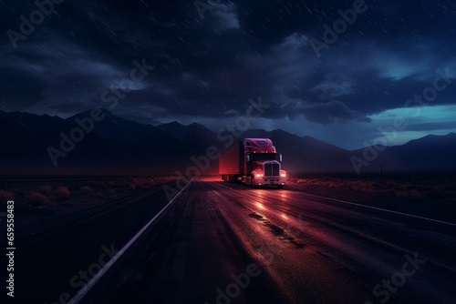 Fantasy road trip lights truck. Full travel. Generate Ai © nsit0108
