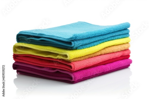 a row of different colored microfiber cleaning cloths