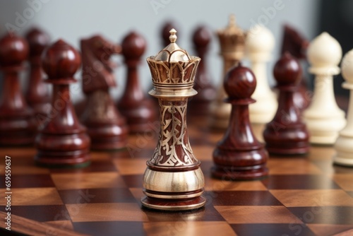 close-up of a chess set with unique custom pieces