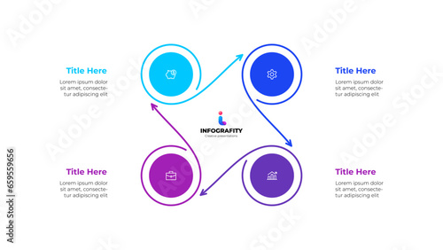 Circles with thin lines. Template for cycle diagram with 4 options, parts, steps or processes