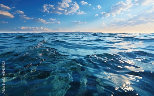 Blue ocean panorama with sun reflection  The vast open sea with clear sky  Ripple wave and calm sea with beautiful sunlight