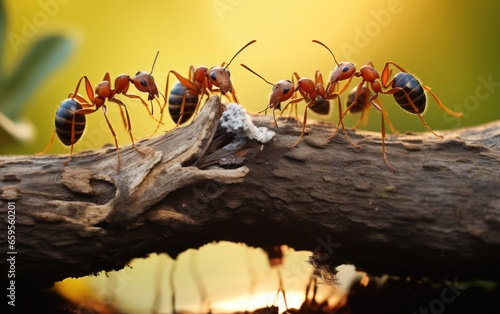 teamwork, team of ants costructing bridge photo