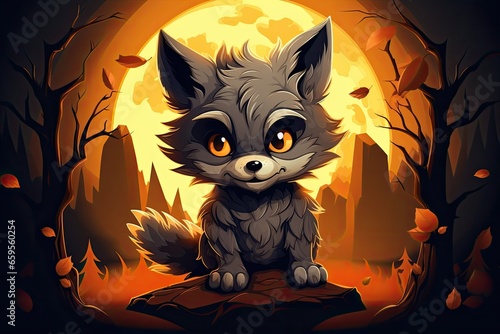 cute little black werewolf baby happy halloween illustration