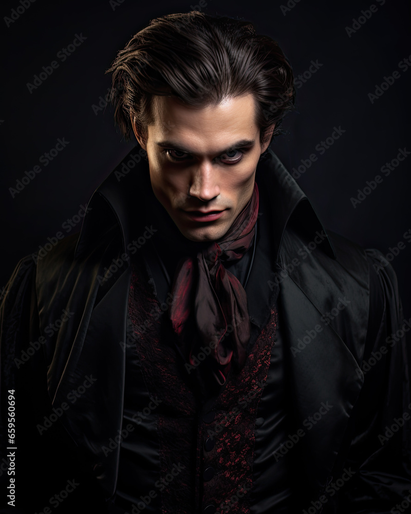 Fototapeta premium Portrait of a Man Dressed in a Vampire Outfit-Halloween Costumes