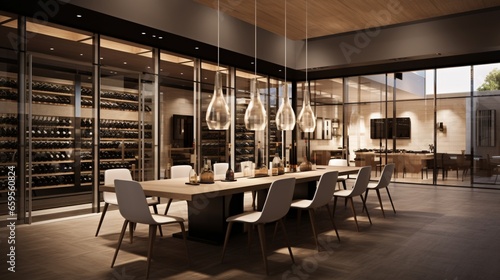 Contemporary Wine-Tasting Room with Glass Walls Showcasing the Collection.