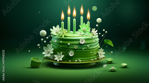 Beautiful green birthday cake with green background © aleena