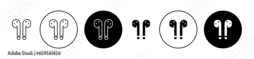 Air Pods Symbol Set. Earphone Sign in Black Filled and Outlined Style. In Black Color.