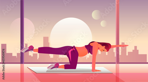 pregnant woman future mom doing stretching fitness exercises pregnancy motherhood expectation healthy lifestyle concept