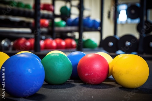 round colored weights piled in the crossfit studio