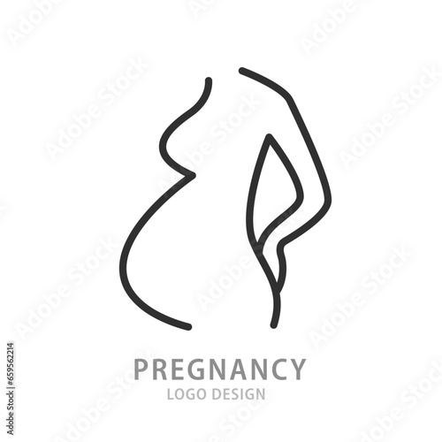 Pregnant Woman Line Icon. Pregnancy Silhouette
