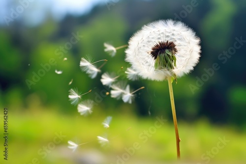 delicate dandelion puff releasing seeds in the wind