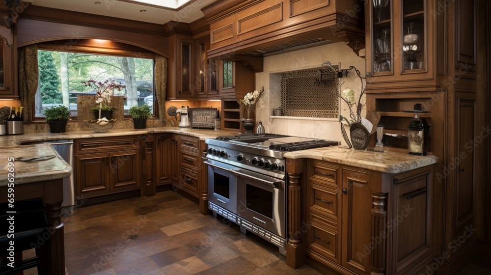 Gourmet Kitchen Showcasing a Professional-Grade Range and Custom Cabinetry. Gourmet Kitchen Showcasing a Professional-Grade Range and Custom Cabinetry.