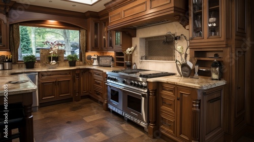 Gourmet Kitchen Showcasing a Professional-Grade Range and Custom Cabinetry.