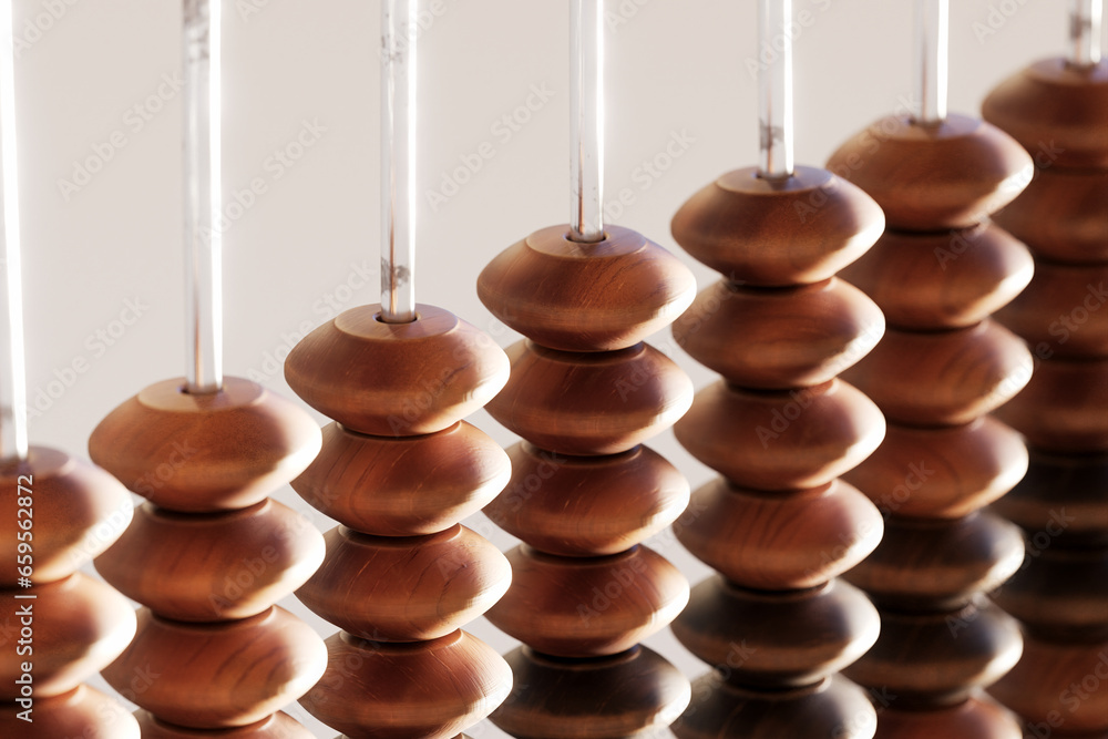 A vintage wooden abacus with beads and metal wire, perfect for counting