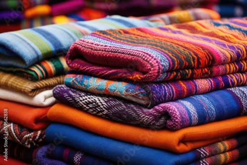 traditional peruvian woven blankets stacked