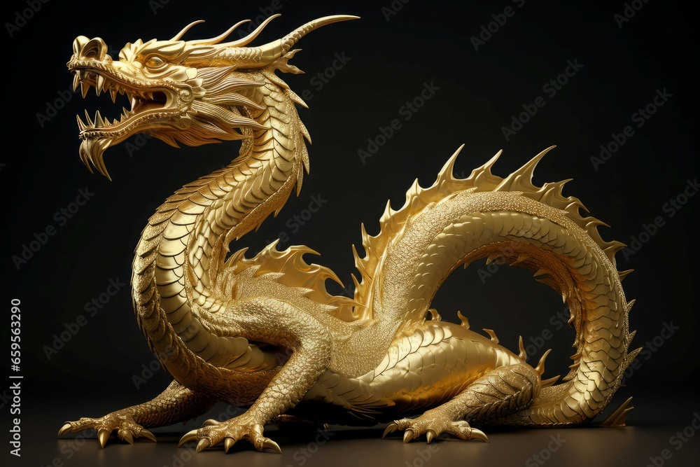 Obraz premium Gold dragon. China asian festival. Generate Ai